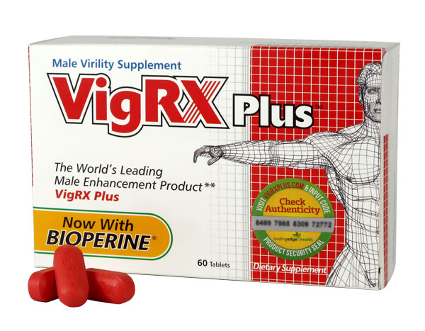 VigRX Plus supplement bottle with pills showing natural male enhancement formula